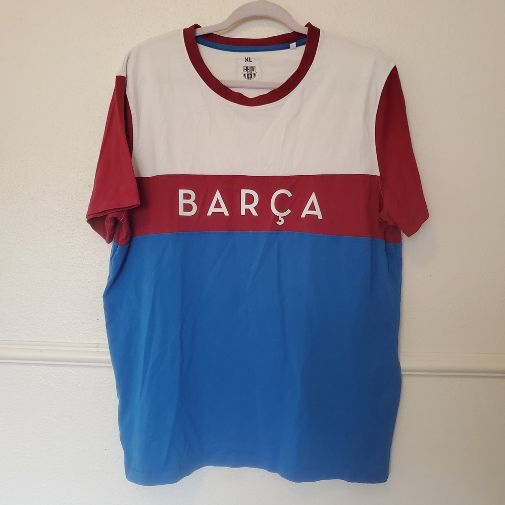 FC Barcelona Barca Mens XL T-Shirt Blue Red White Colorblock Soccer Fan Tee